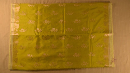 Bright Lime Green Semi Banarasi Silk Saree