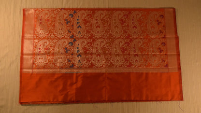 Fiery Orange Semi Banarasi Saree