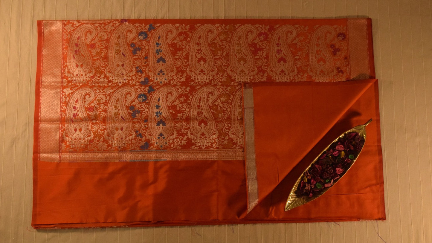 Fiery Orange Semi Banarasi Saree