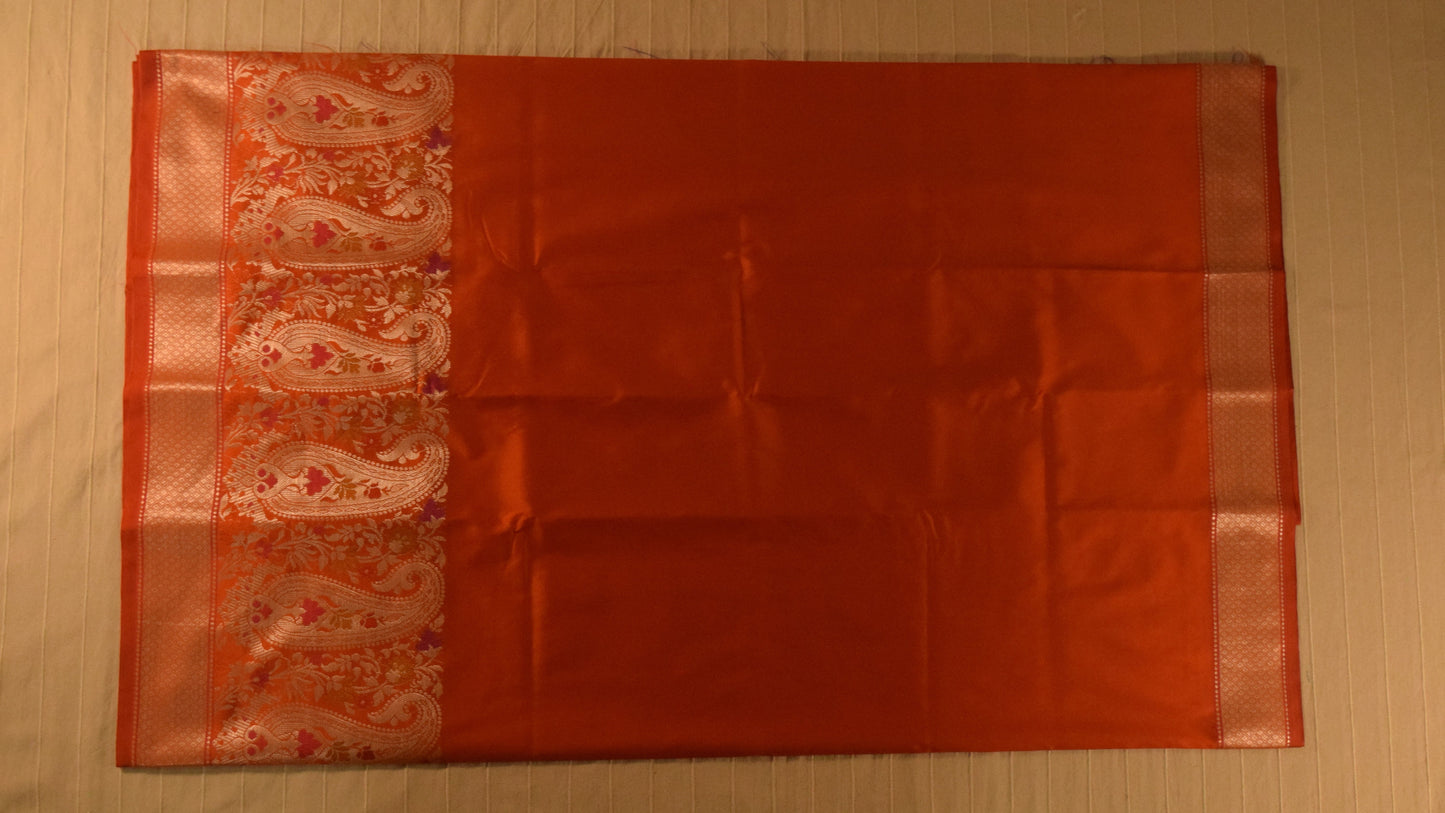 Fiery Orange Semi Banarasi Saree