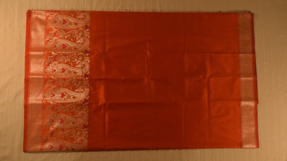 Fiery Orange Semi Banarasi Saree