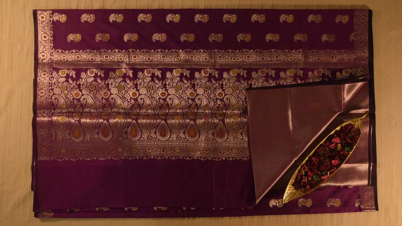 Deep Magenta Semi Banarasi Saree