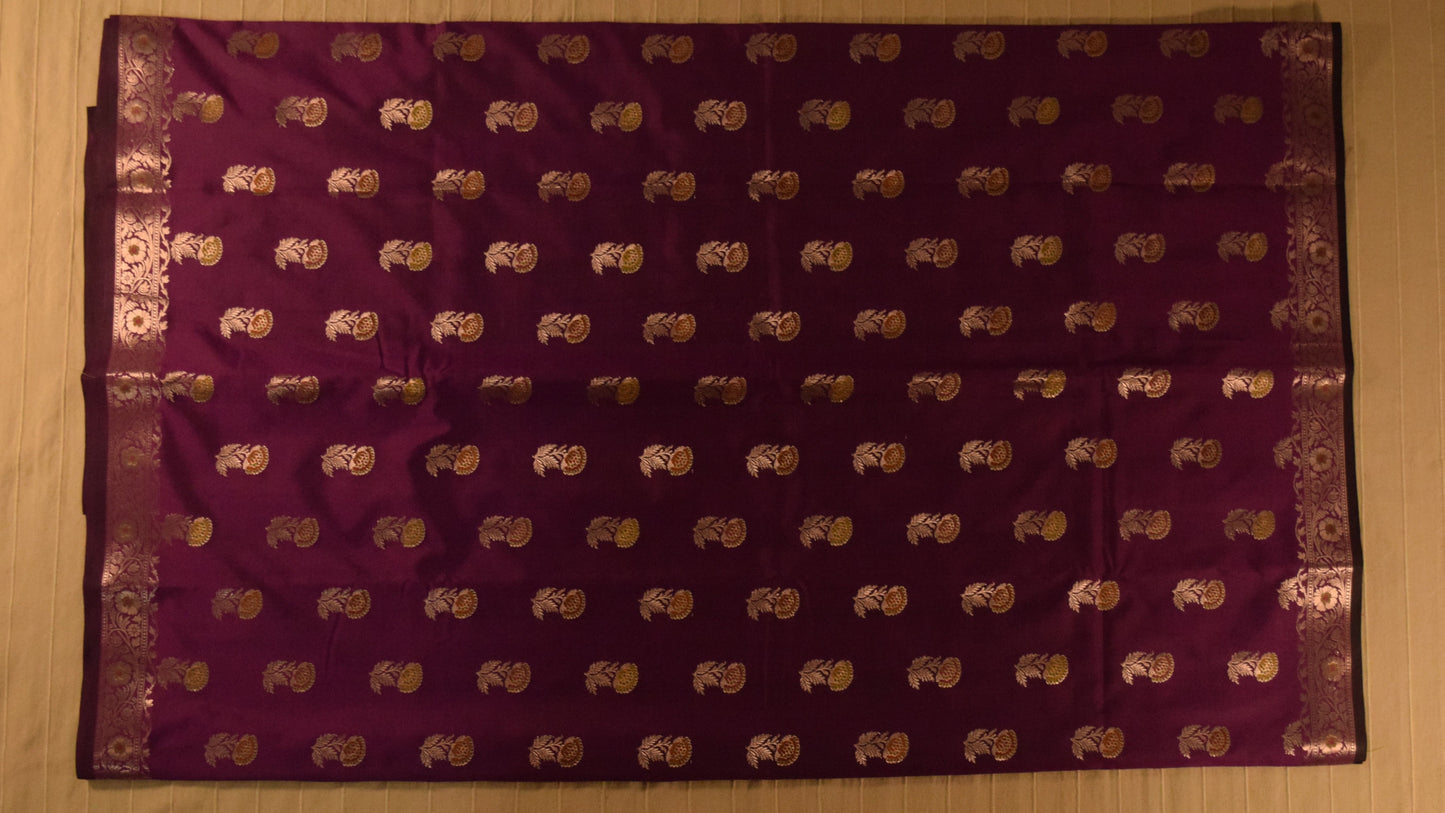 Deep Magenta Semi Banarasi Saree