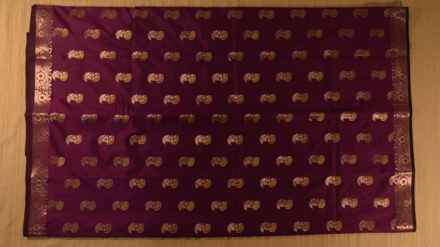 Deep Magenta Semi Banarasi Saree