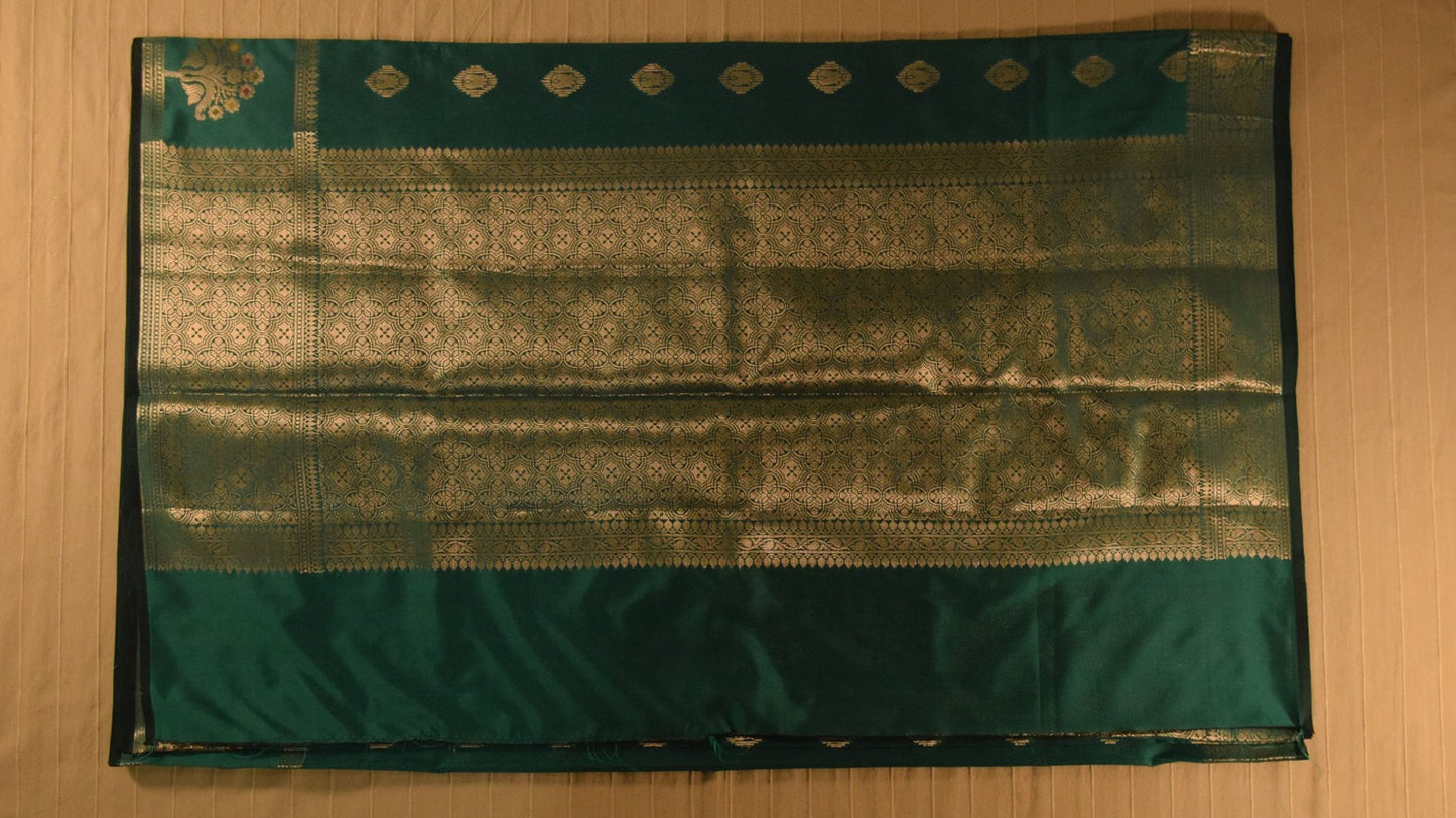 Green Semi Banarasi Silk Saree