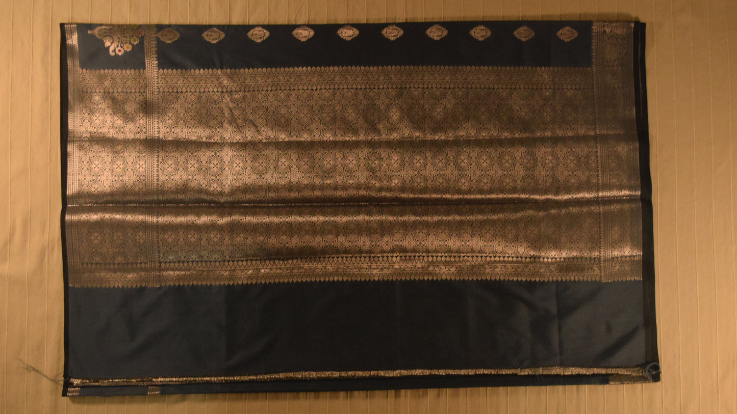 Grey Semi Banarasi Silk Saree