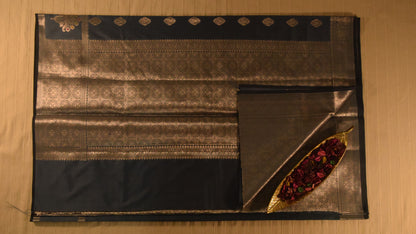 Grey Semi Banarasi Silk Saree