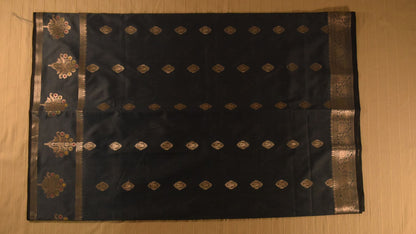 Grey Semi Banarasi Silk Saree