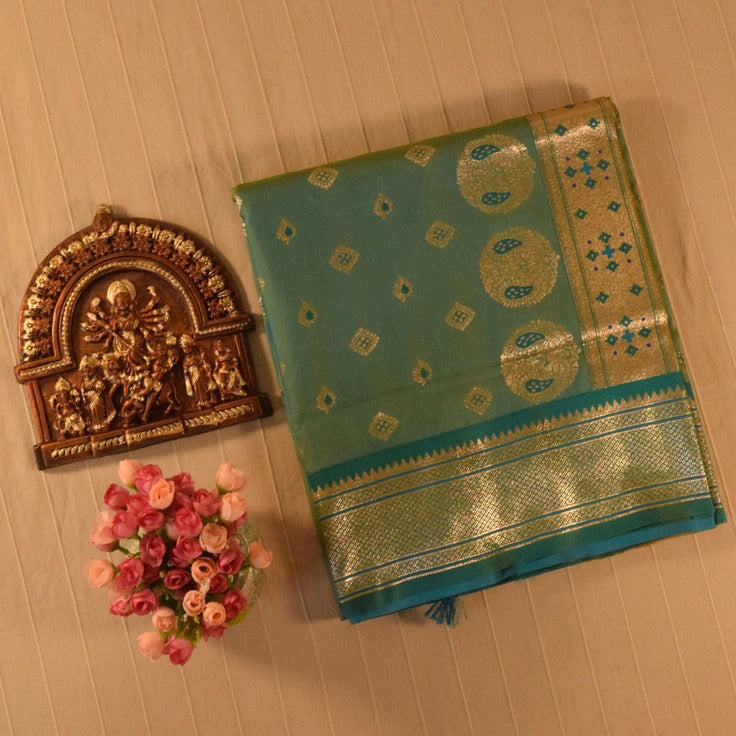 Teal Green Paithani Silk Saree