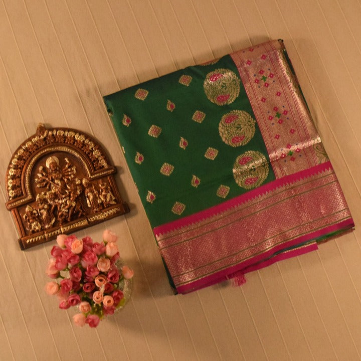 Emerald Green Paithani Silk Saree