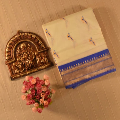 Elegant Ivory and Blue Paithani Silk Saree