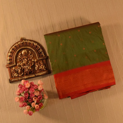 Olive Green and Red Paithani Silk Saree