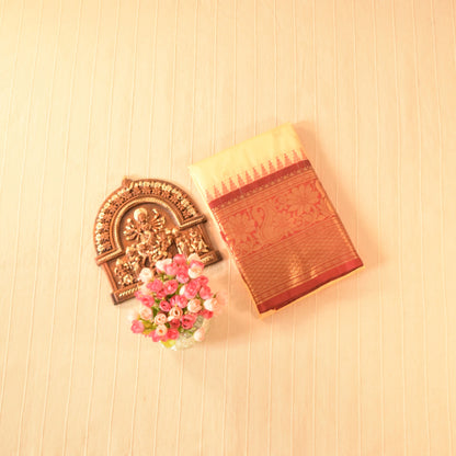 Soft Cream and Maroon Semi Gadwal silk saree