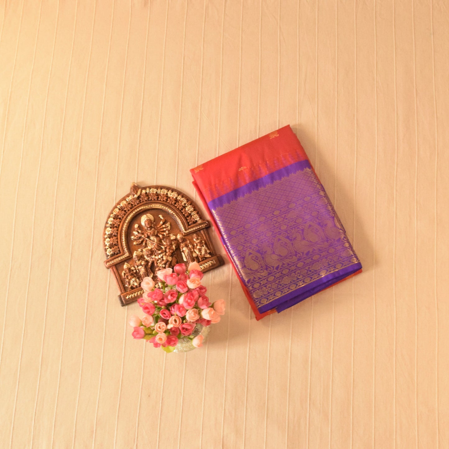 Deep Orange and Purple Semi Gadwal silk saree
