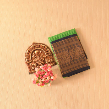 Parrot Green and Dark Blue Semi Gadwal silk saree