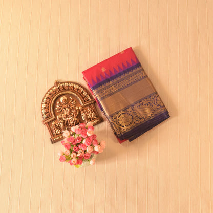 Rani Pink and Navy Blue Semi Gadwal silk saree