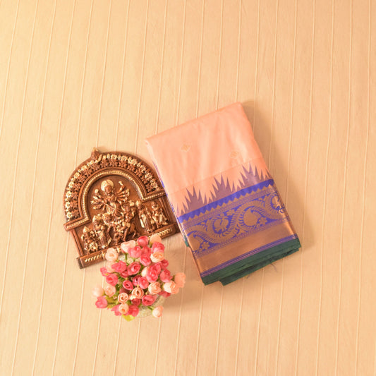 Soft Peach and Royal Blue Semi Gadwal silk saree