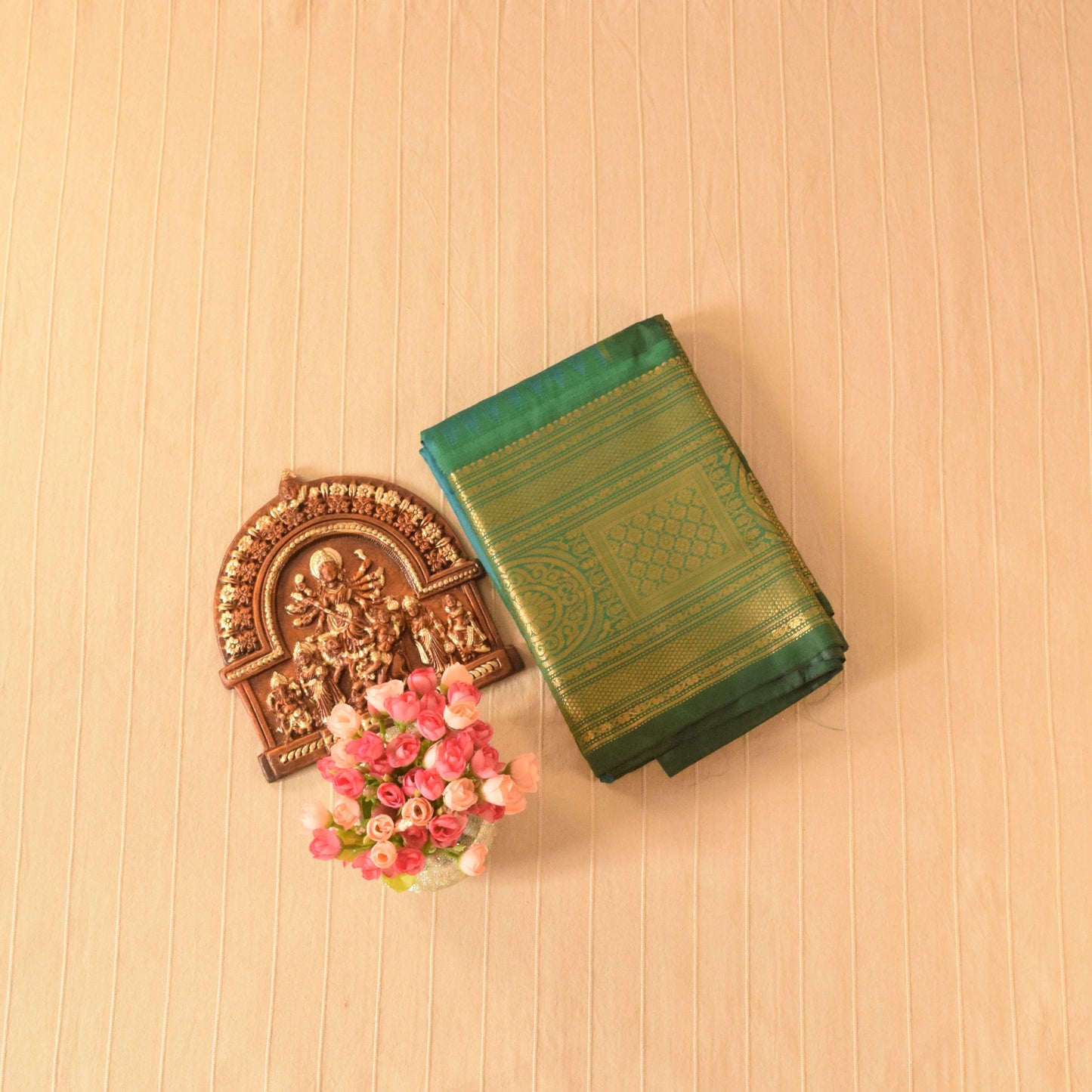Aqua Blue and Olive Green Semi Gadwal silk saree