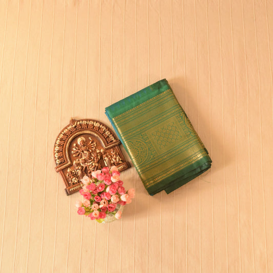 Aqua Blue and Olive Green Semi Gadwal silk saree