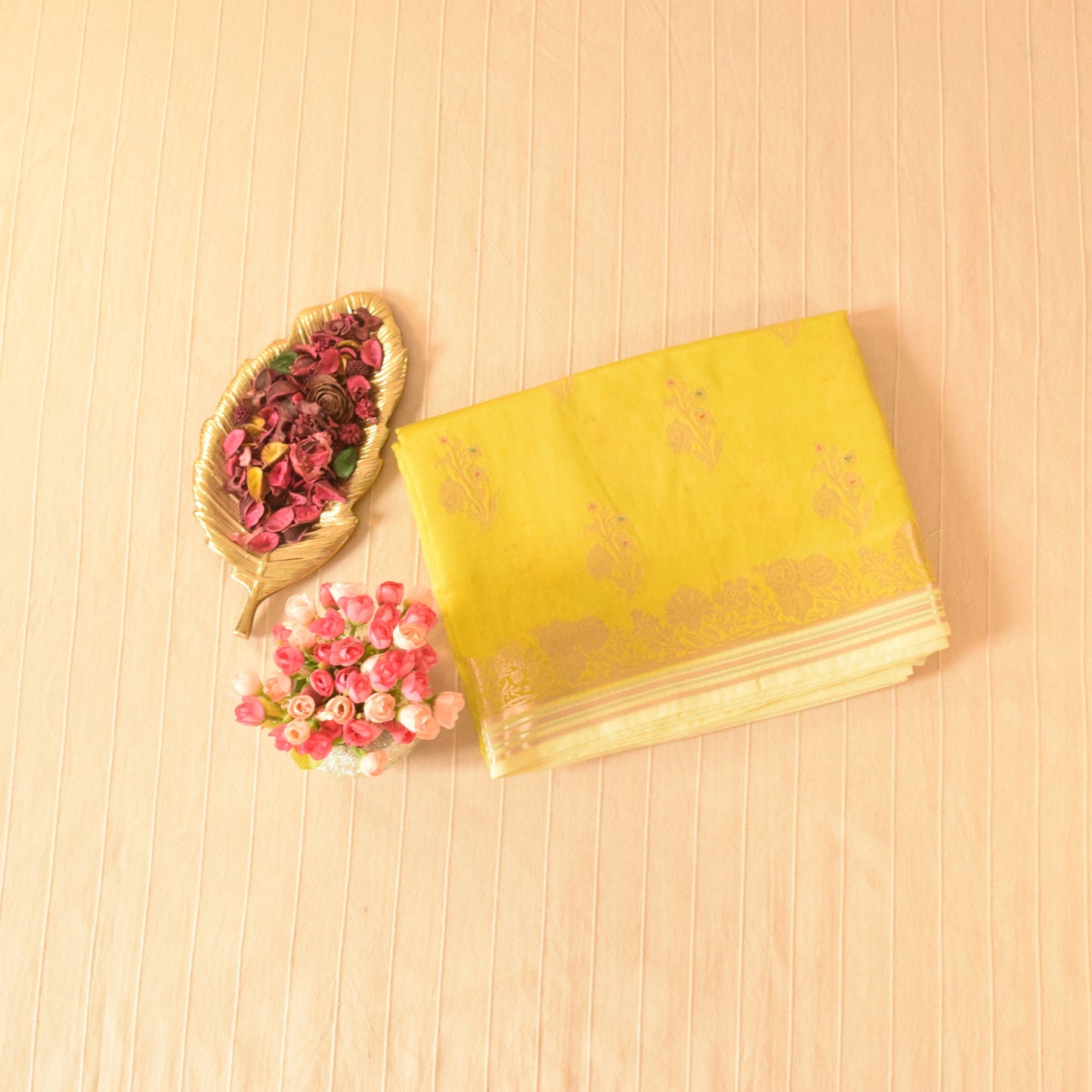 Bright Lime Green Semi Banarasi Silk Saree