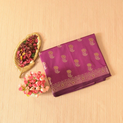 Deep Magenta Semi Banarasi Saree