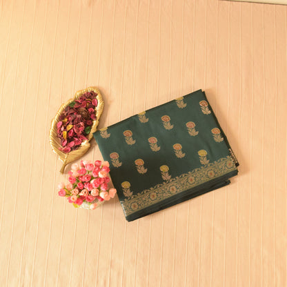 Bottle Green Semi Banarasi Saree