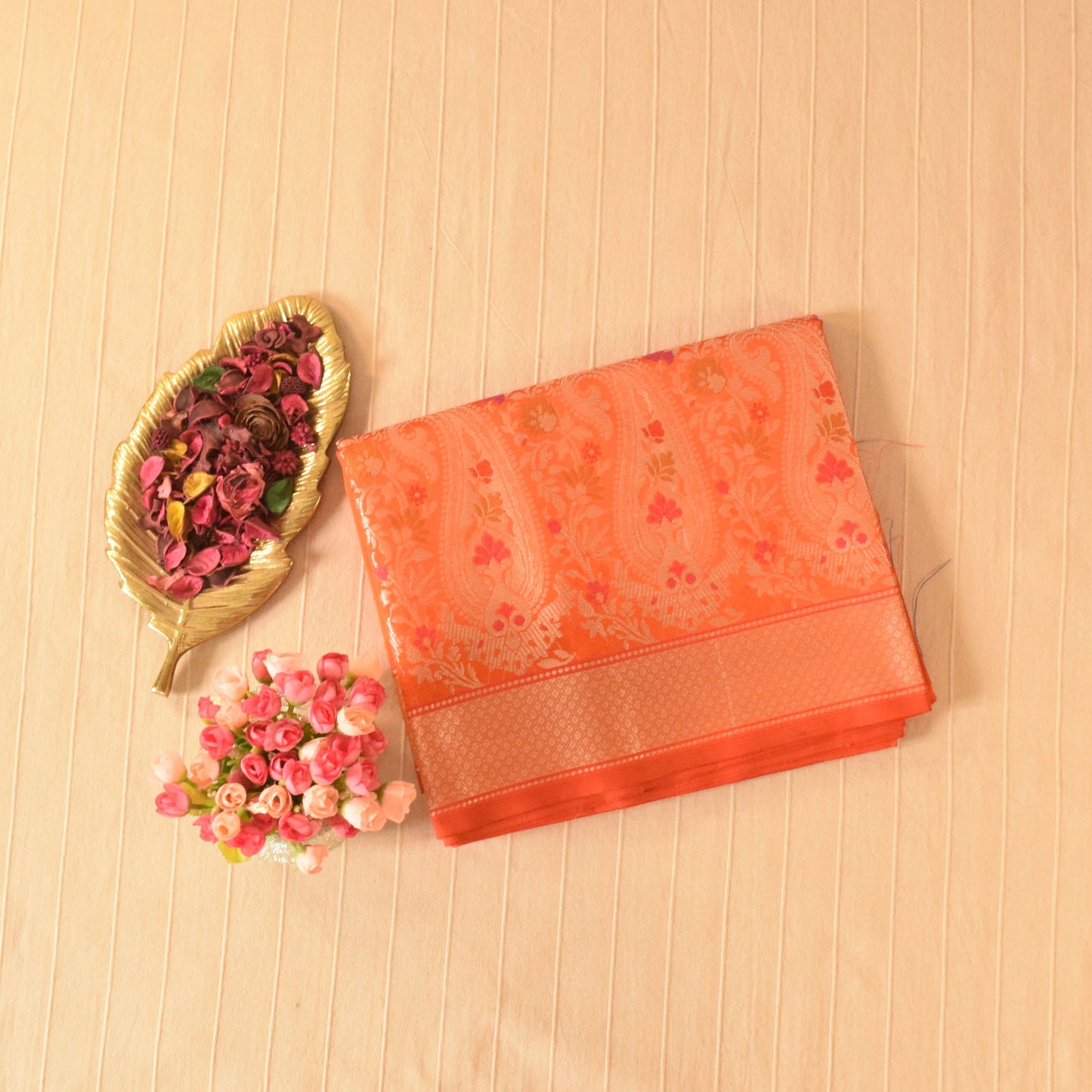 Fiery Orange Semi Banarasi Saree