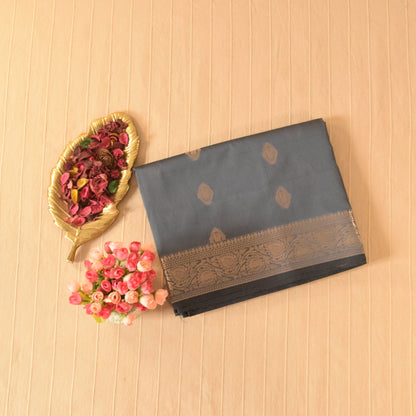 Grey Semi Banarasi Silk Saree