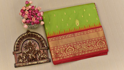 Parrot Green Semi Gadwal Silk Saree