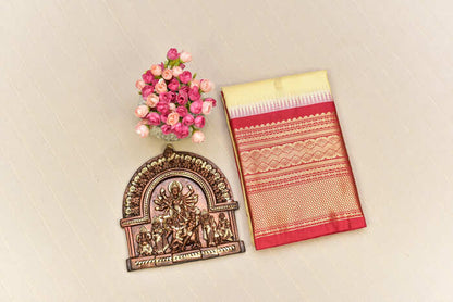 Regal Cream & Red Semi Gadwal Silk Saree