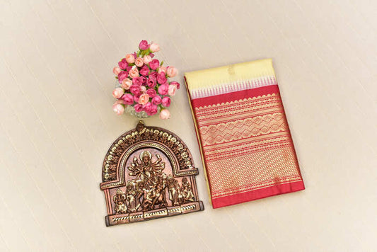 Regal Cream & Red Semi Gadwal Silk Saree