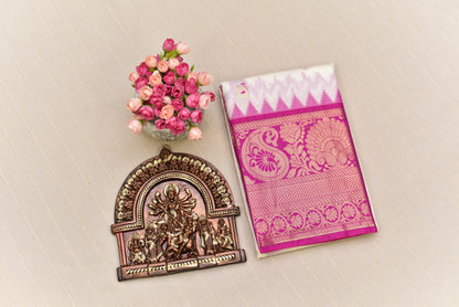 Graceful White & Pink Semi Gadwal Silk Saree