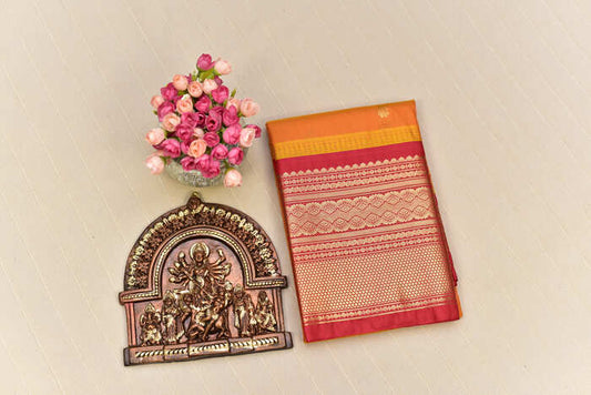 Orange & Red Semi Gadwal Silk Saree
