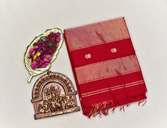 Deep Crimson Red Maheshwari Silk Cotton Saree