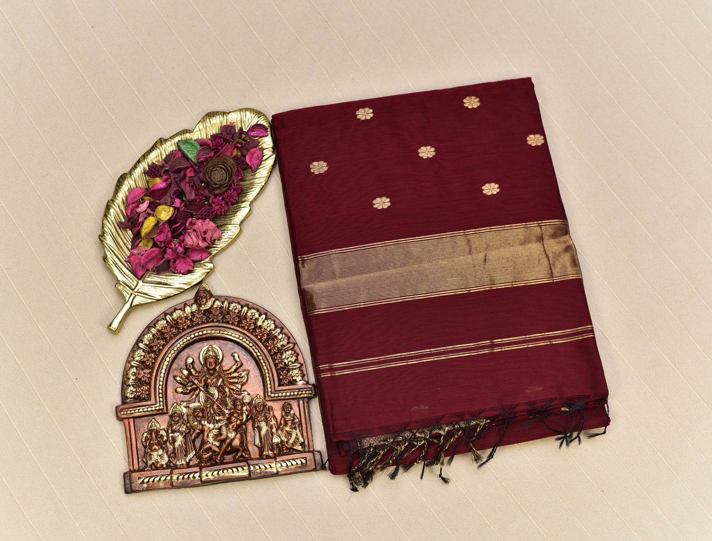 Imperial Maroon Maheshwari Silk Cotton Saree