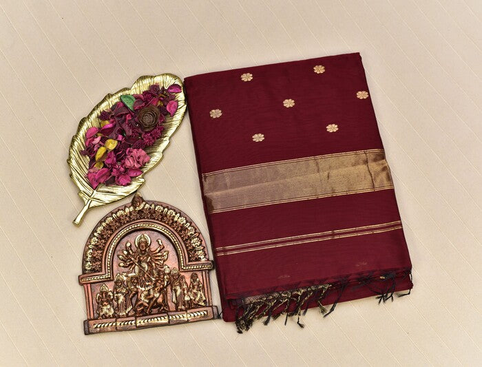 Imperial Maroon Maheshwari Silk Cotton Saree