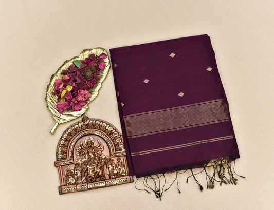 Deep Plum Maheshwari Silk Cotton Saree