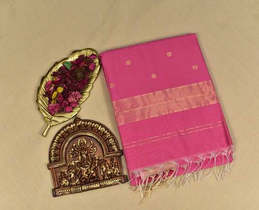 Vibrant Pink Maheshwari Silk Cotton Saree