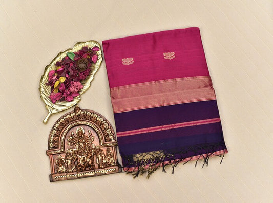 Imperial Navy Blue & Magenta Maheshwari Silk Cotton Saree