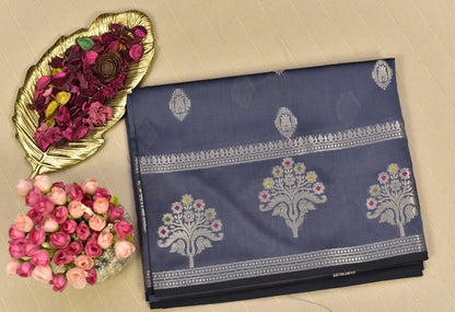 Grey Semi Banarasi Silk Saree