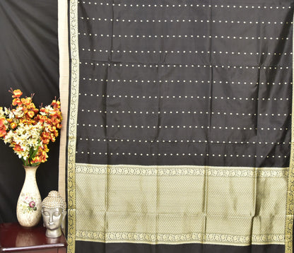 Midnight Black Banarasi Katan Silk Saree