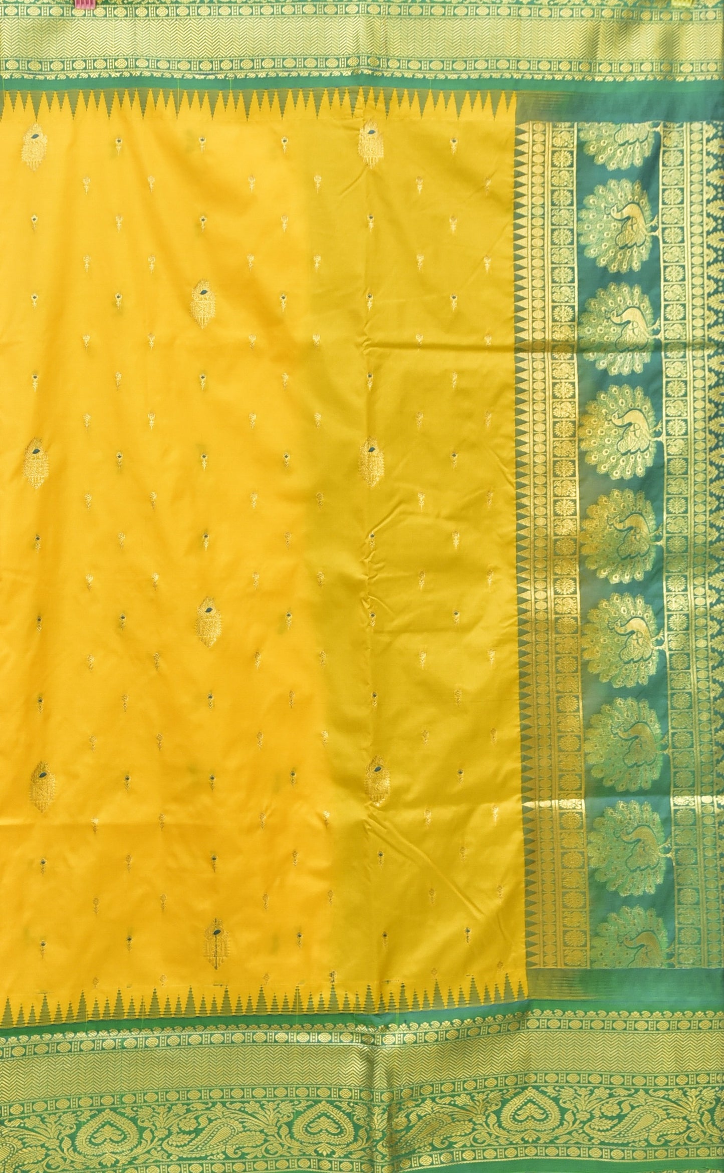 Golden Yellow Semi Gadwal Silk Saree