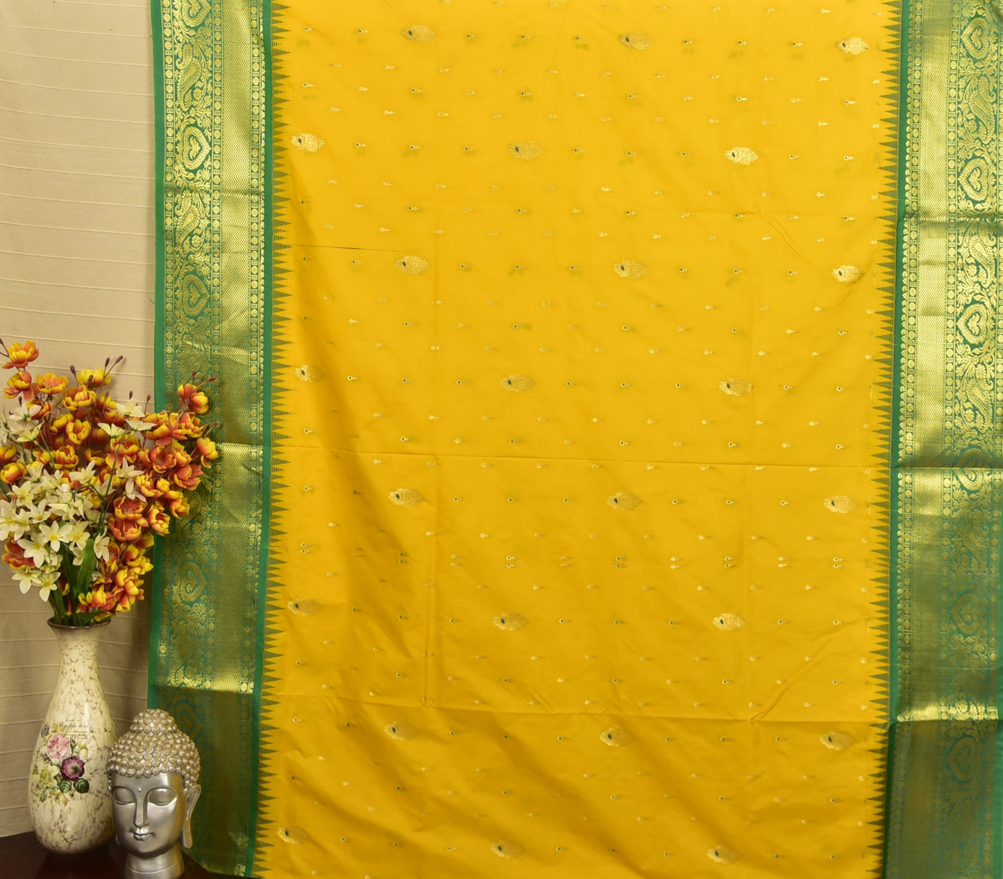 Golden Yellow Semi Gadwal Silk Saree