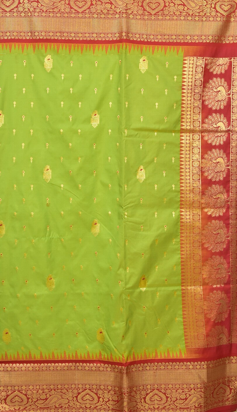 Parrot Green Semi Gadwal Silk Saree