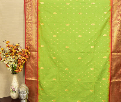 Parrot Green Semi Gadwal Silk Saree