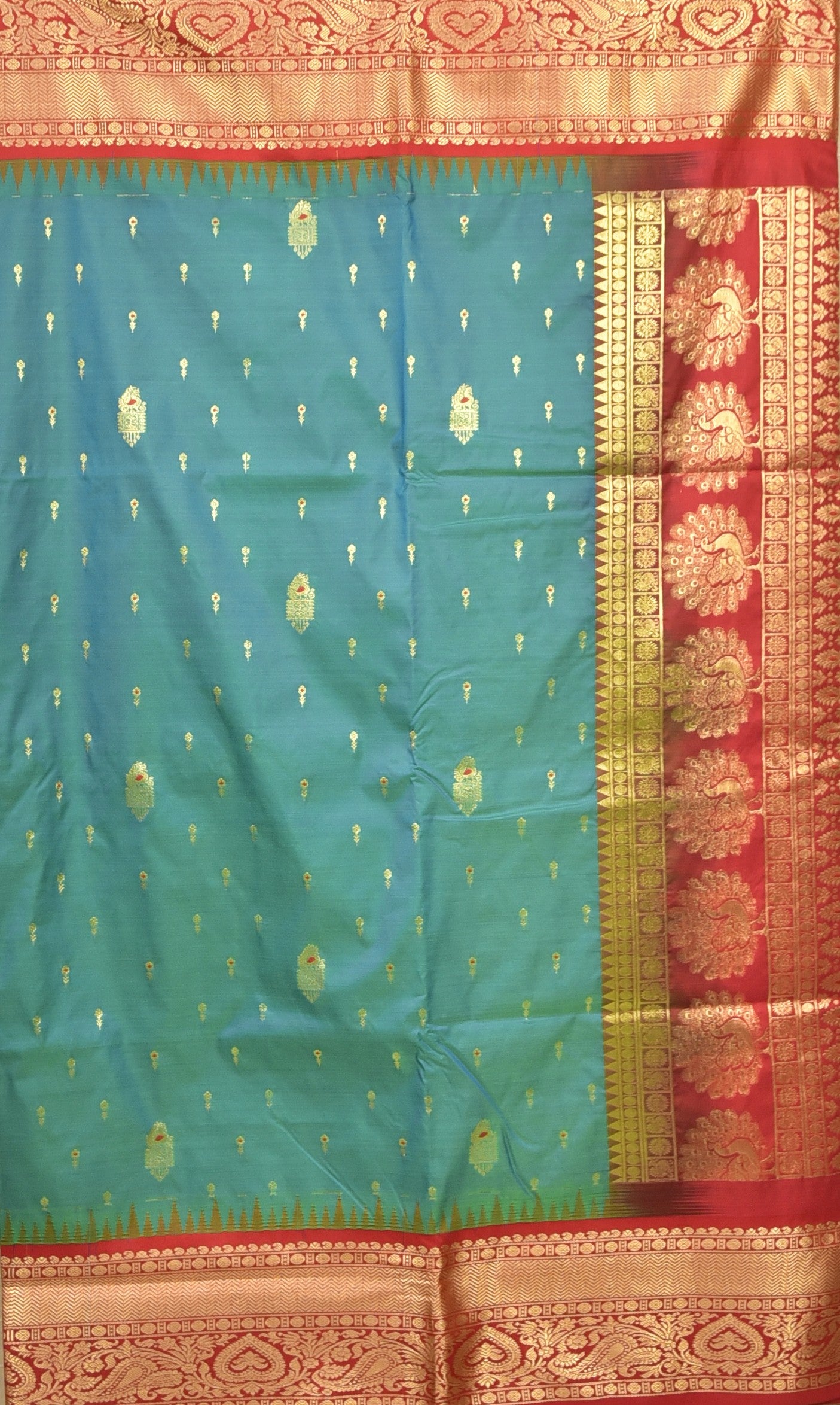 Teal Blue Semi Gadwal Silk Saree