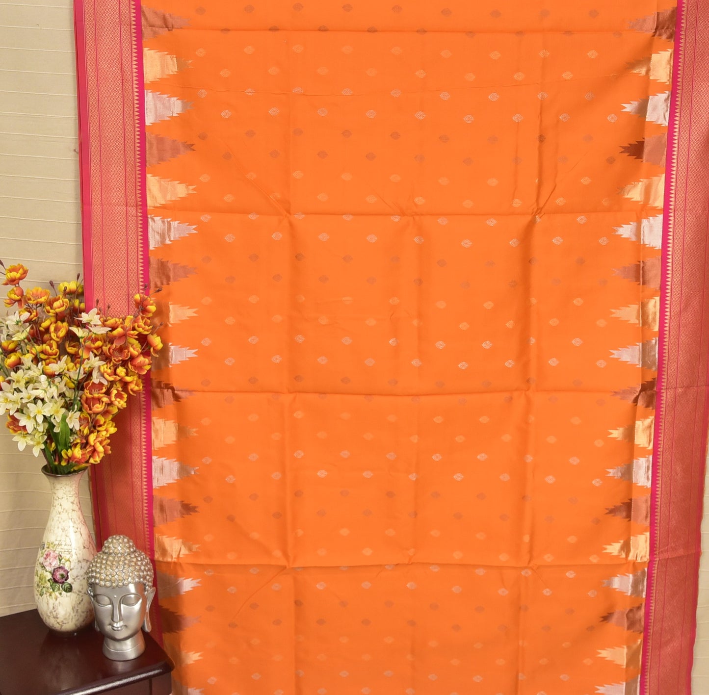 Vibrant Mango Orange Paithani Silk Saree