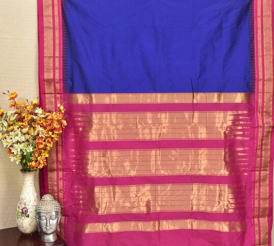 Royal Blue & Magenta Pink Ilkal Saree