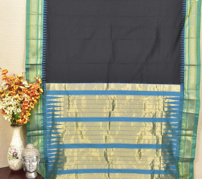 Black & Green Ilkal Saree with Rich Zari Pallu