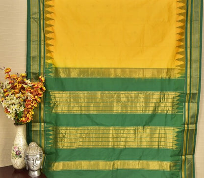 Auspicious Yellow & Bottle Green Ilkal Saree